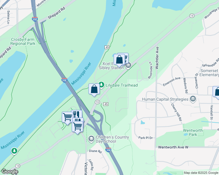 map of restaurants, bars, coffee shops, grocery stores, and more near 871 Sibley Memorial Highway in Mendota Heights