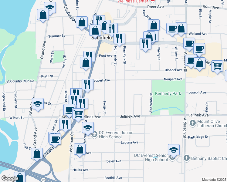 map of restaurants, bars, coffee shops, grocery stores, and more near 5811 Normandy Street in Weston