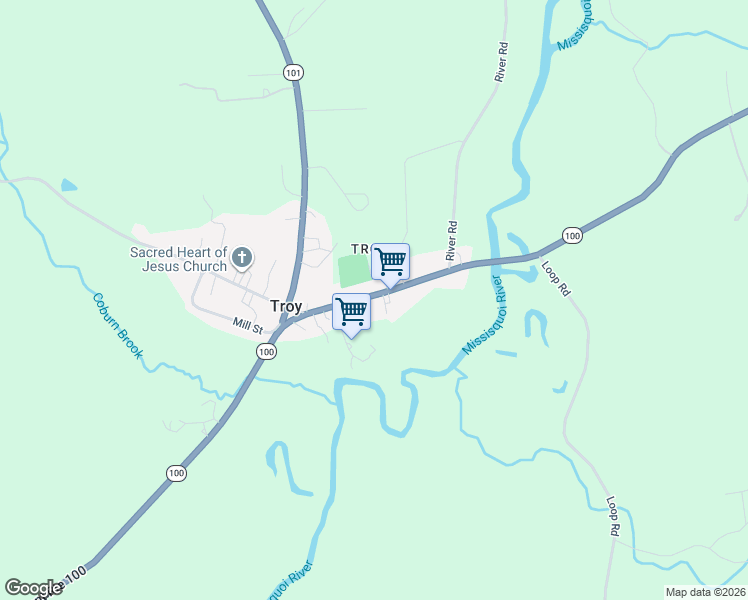 map of restaurants, bars, coffee shops, grocery stores, and more near 5058 Vermont Route 100 in Westfield