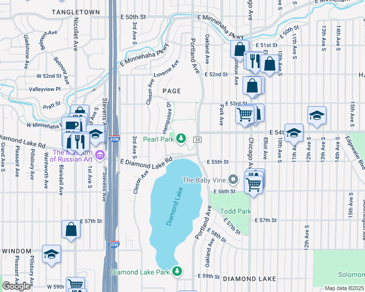 map of restaurants, bars, coffee shops, grocery stores, and more near 414 East Diamond Lake Road in Minneapolis