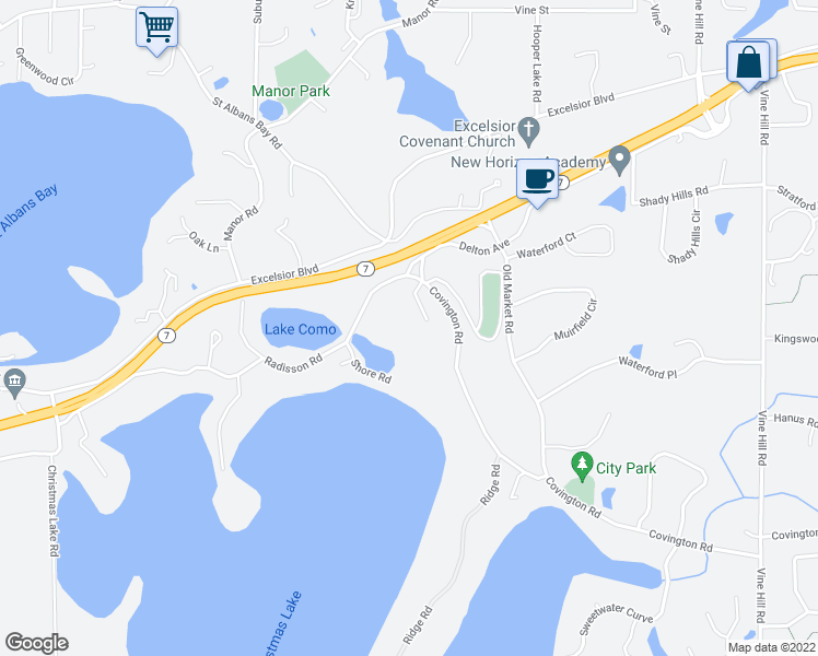 map of restaurants, bars, coffee shops, grocery stores, and more near 5474 Carrie Lane in Excelsior