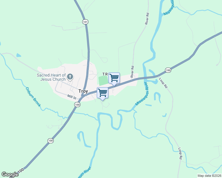 map of restaurants, bars, coffee shops, grocery stores, and more near 5058 Vermont Route 100 in Westfield