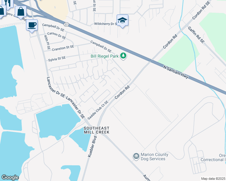 map of restaurants, bars, coffee shops, grocery stores, and more near 2717 Oakland Loop Southeast in Salem