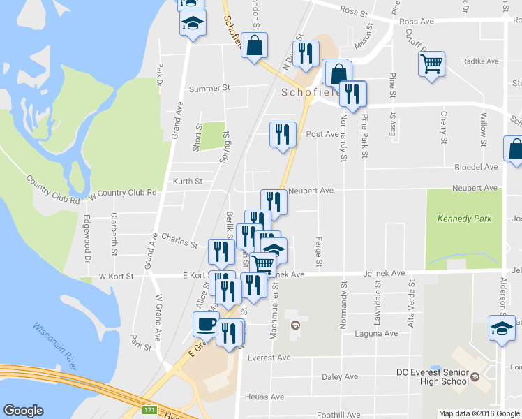 map of restaurants, bars, coffee shops, grocery stores, and more near 5715 South Birch Lane in Weston