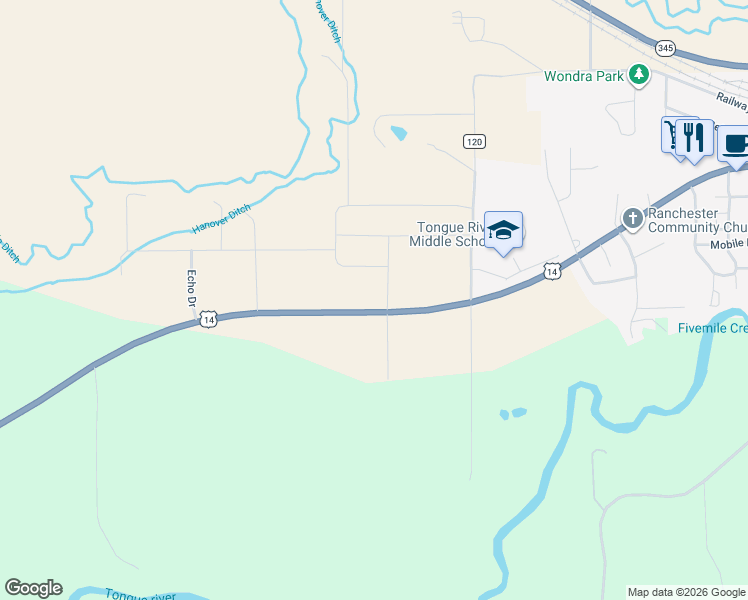 map of restaurants, bars, coffee shops, grocery stores, and more near U.S. 14 in Ranchester