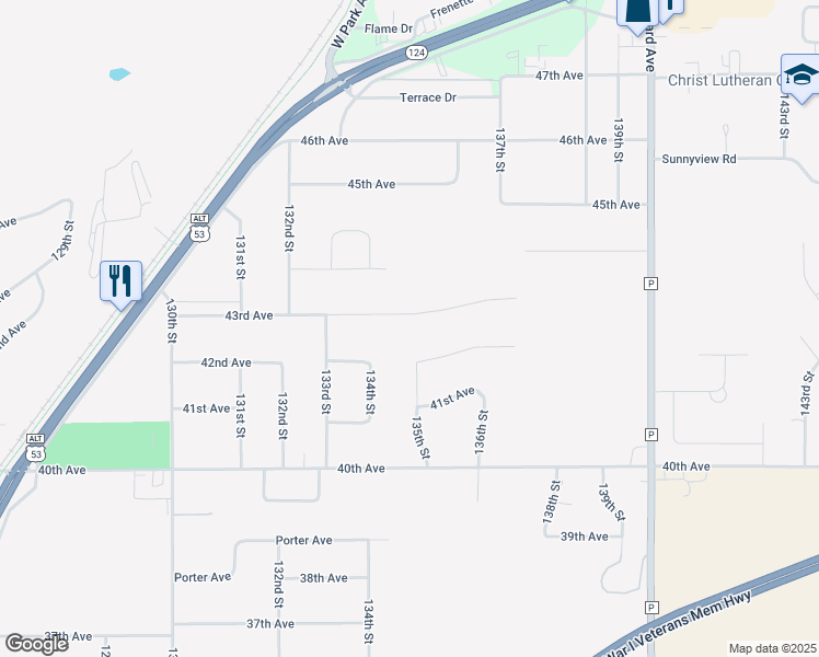 map of restaurants, bars, coffee shops, grocery stores, and more near 13502 42nd Avenue in Chippewa Falls