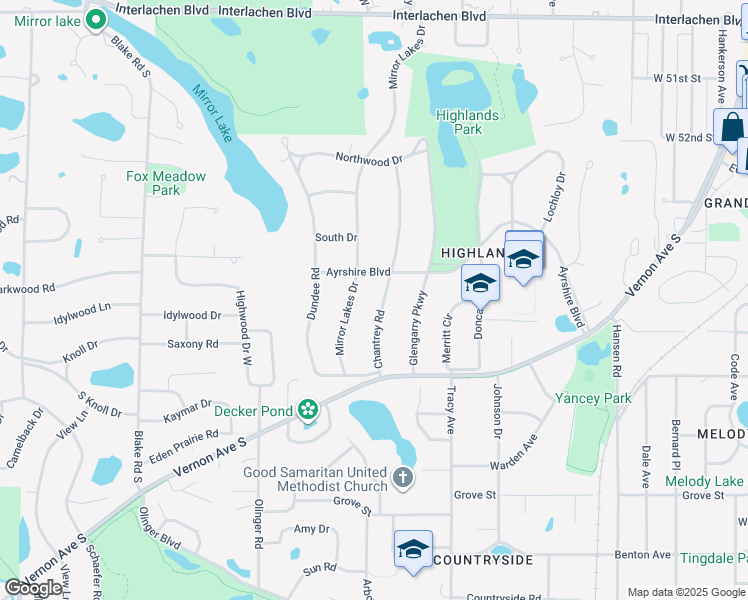 map of restaurants, bars, coffee shops, grocery stores, and more near 5501 Chantrey Road in Minneapolis