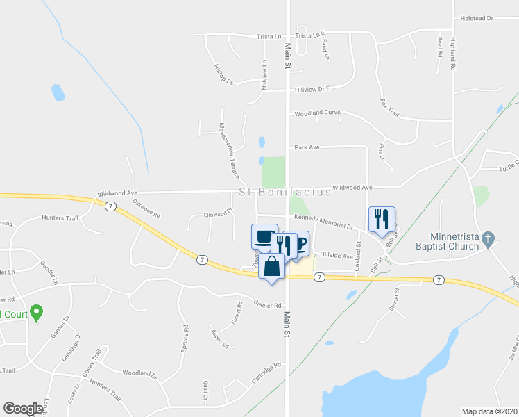 map of restaurants, bars, coffee shops, grocery stores, and more near 4048 Tower Street in Saint Bonifacius