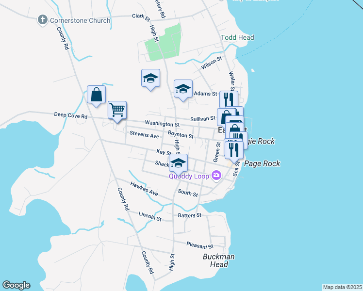 map of restaurants, bars, coffee shops, grocery stores, and more near in Eastport