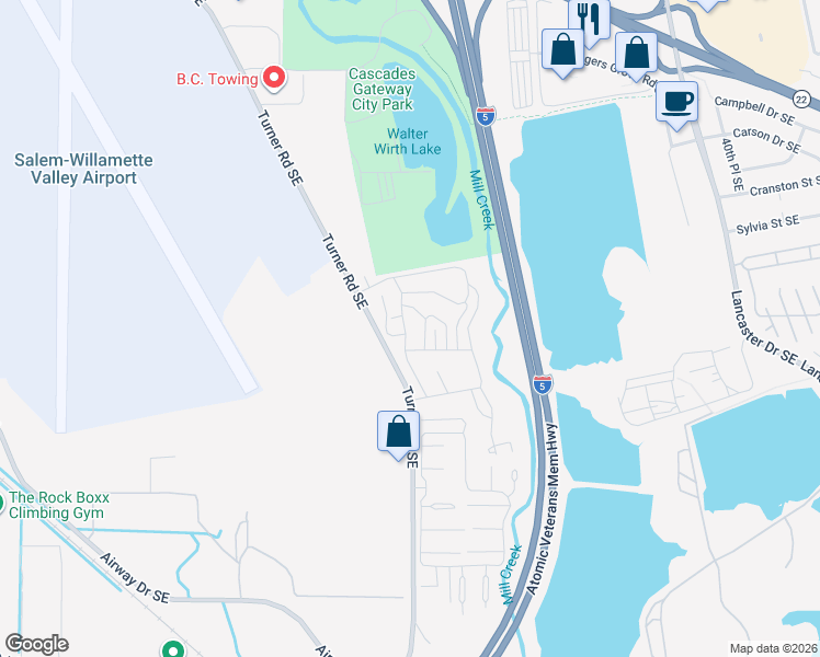 map of restaurants, bars, coffee shops, grocery stores, and more near 2690 Turner Rd SE in Salem