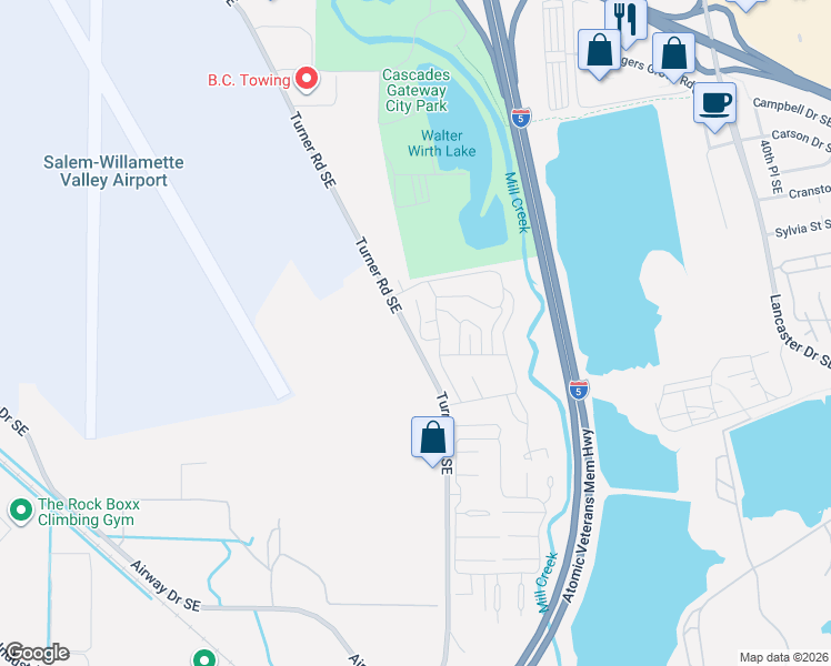 map of restaurants, bars, coffee shops, grocery stores, and more near 2650 Turner Road Southeast in Salem