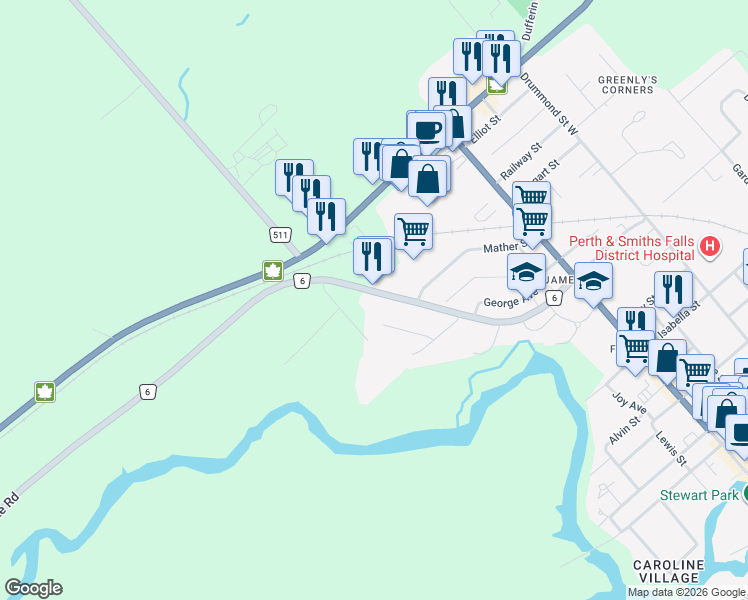 map of restaurants, bars, coffee shops, grocery stores, and more near 41 Sunset Boulevard in Perth
