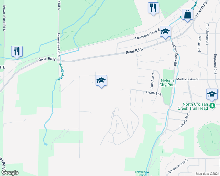 map of restaurants, bars, coffee shops, grocery stores, and more near 2502 Gray Oak Lane South in Salem