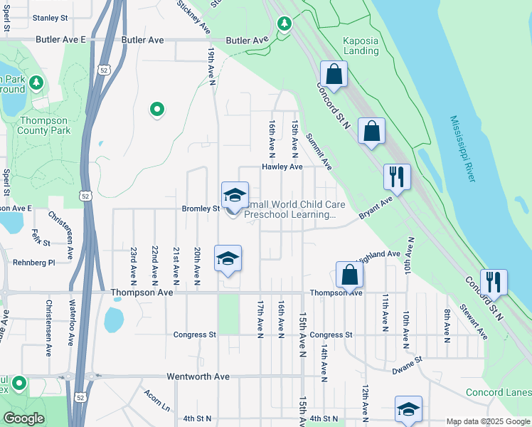map of restaurants, bars, coffee shops, grocery stores, and more near 1700 Bromley Street in South Saint Paul