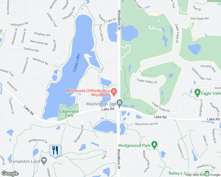 map of restaurants, bars, coffee shops, grocery stores, and more near 3024 Woodbury Drive in Woodbury