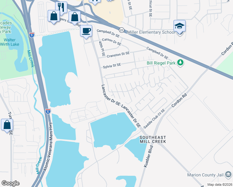 map of restaurants, bars, coffee shops, grocery stores, and more near 2200 Lancaster Drive Southeast in Salem
