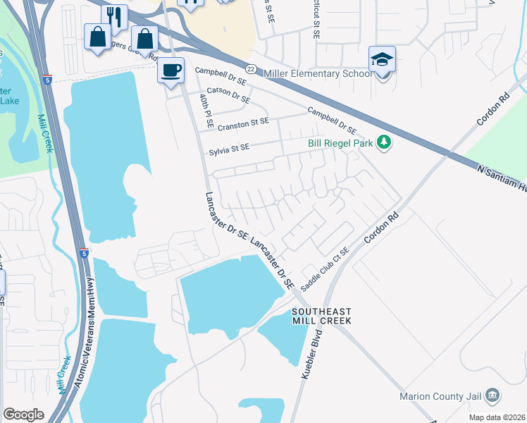 map of restaurants, bars, coffee shops, grocery stores, and more near 2200 Lancaster Drive Southeast in Salem