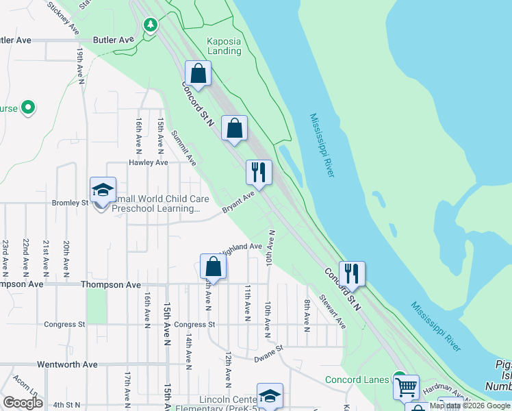 map of restaurants, bars, coffee shops, grocery stores, and more near in South Saint Paul