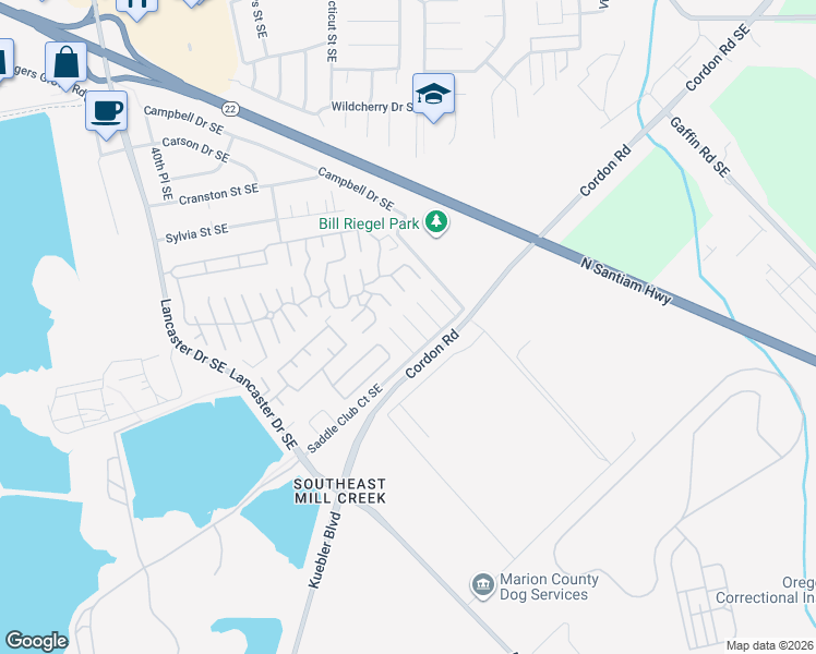 map of restaurants, bars, coffee shops, grocery stores, and more near 2455 Connemara Court Southeast in Salem