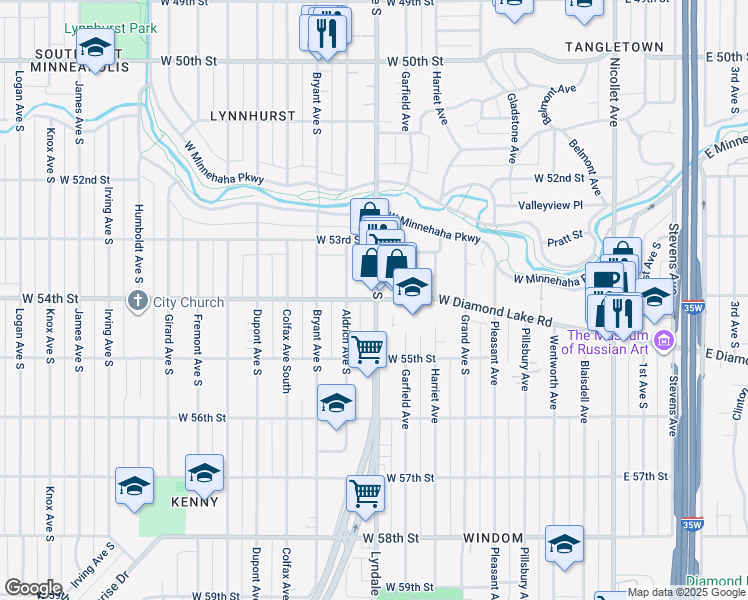map of restaurants, bars, coffee shops, grocery stores, and more near in Minneapolis