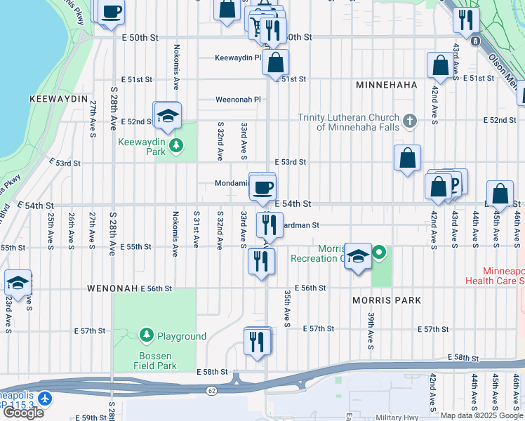 map of restaurants, bars, coffee shops, grocery stores, and more near in Minneapolis