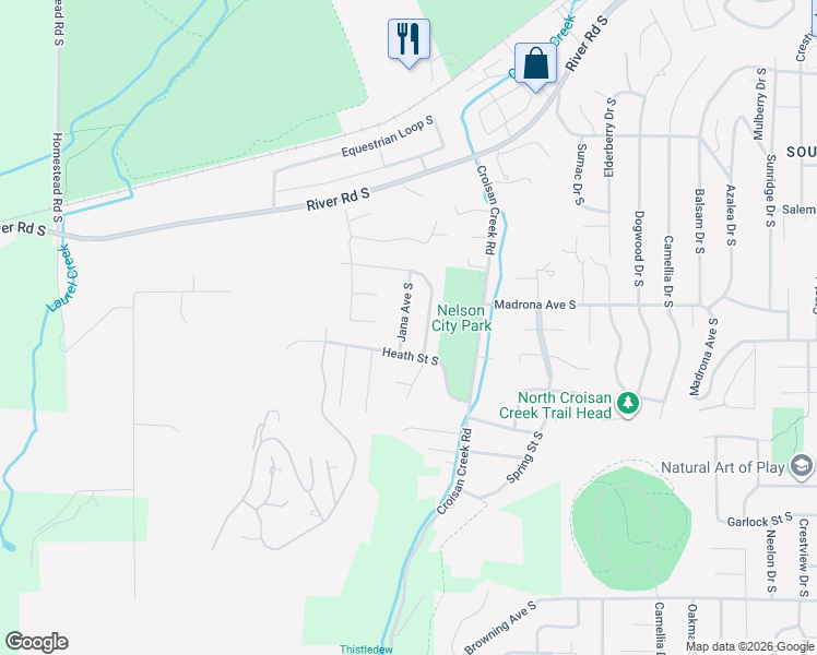 map of restaurants, bars, coffee shops, grocery stores, and more near 3504 Jana Avenue South in Salem