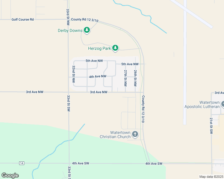 map of restaurants, bars, coffee shops, grocery stores, and more near 300 28th Street Northwest in Watertown
