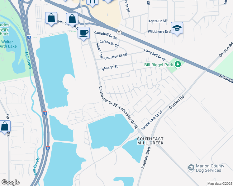 map of restaurants, bars, coffee shops, grocery stores, and more near 2200 Lancaster Drive Southeast in Salem