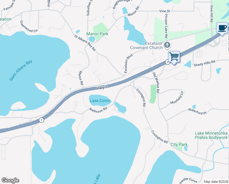 map of restaurants, bars, coffee shops, grocery stores, and more near 20430 Radisson Road in Shorewood