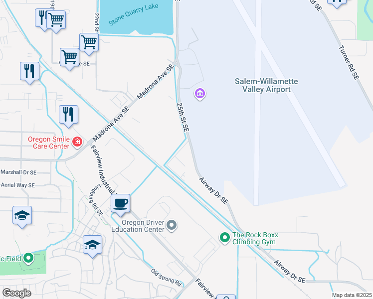 map of restaurants, bars, coffee shops, grocery stores, and more near 3421 25th Street Southeast in Salem