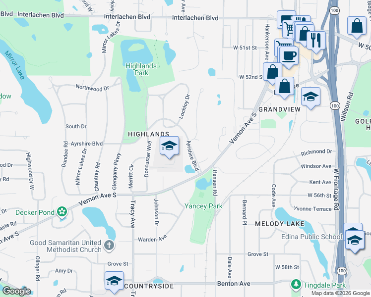 map of restaurants, bars, coffee shops, grocery stores, and more near 5308 Ayrshire Boulevard in Minneapolis
