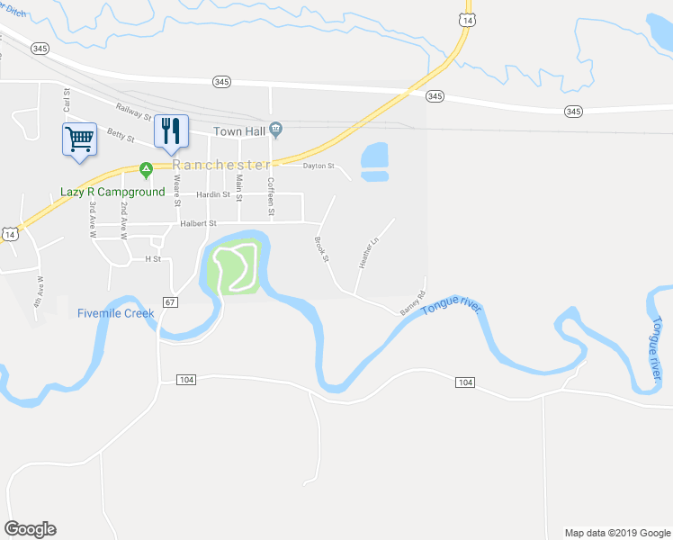 map of restaurants, bars, coffee shops, grocery stores, and more near 481 Brook Street in Ranchester
