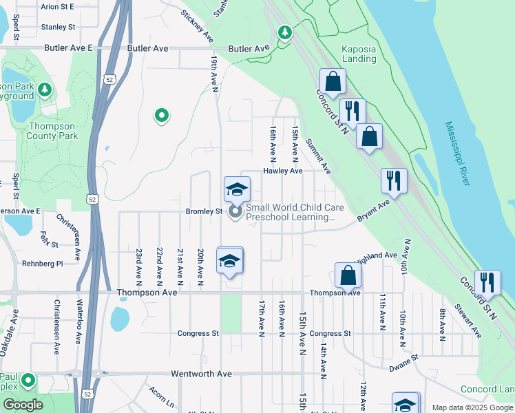 map of restaurants, bars, coffee shops, grocery stores, and more near 1700 Bromley Street in South Saint Paul