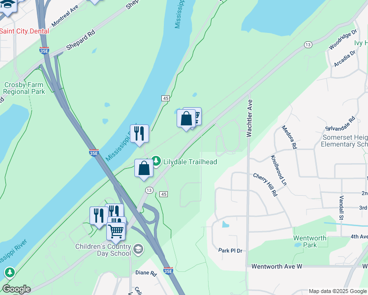 map of restaurants, bars, coffee shops, grocery stores, and more near 839 Sibley Memorial Highway in Saint Paul