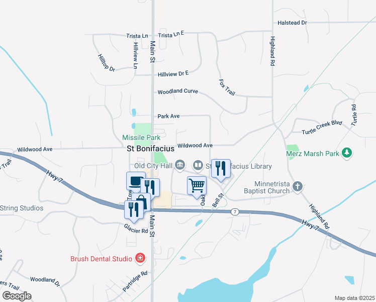 map of restaurants, bars, coffee shops, grocery stores, and more near 8625 Wildwood Avenue in Saint Bonifacius