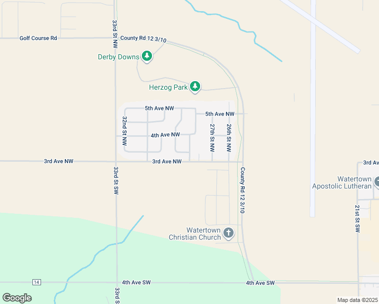 map of restaurants, bars, coffee shops, grocery stores, and more near 328 28th Street Northwest in Watertown