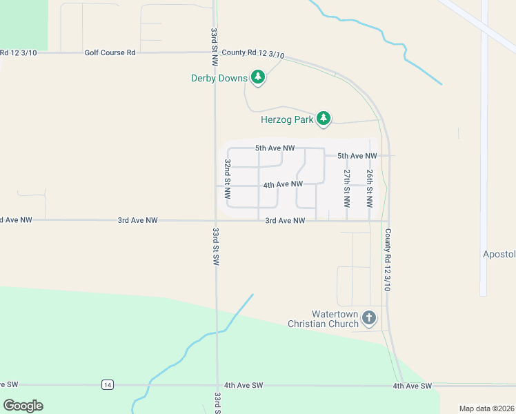 map of restaurants, bars, coffee shops, grocery stores, and more near 3001 Downs Avenue Northwest in Watertown