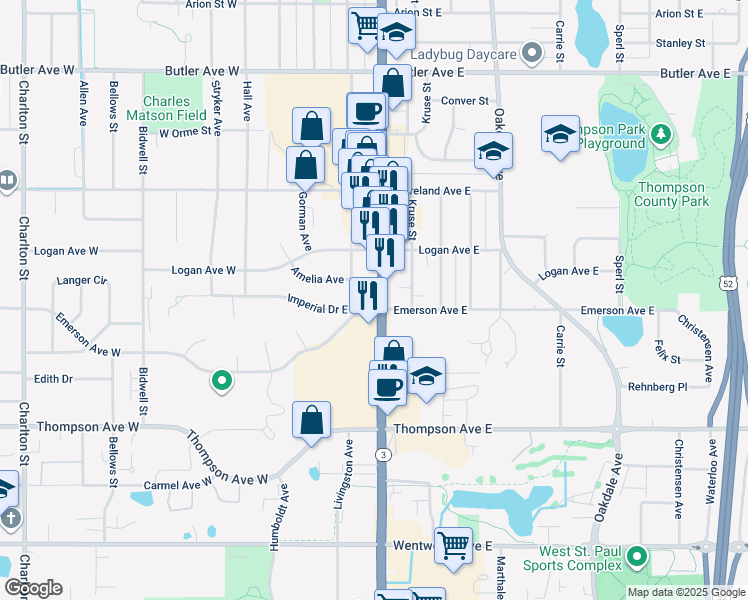 map of restaurants, bars, coffee shops, grocery stores, and more near 1349 State Highway 952 in West Saint Paul