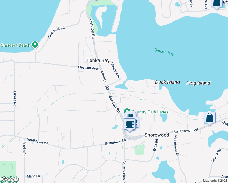 map of restaurants, bars, coffee shops, grocery stores, and more near 5425 Manitou Road in Excelsior