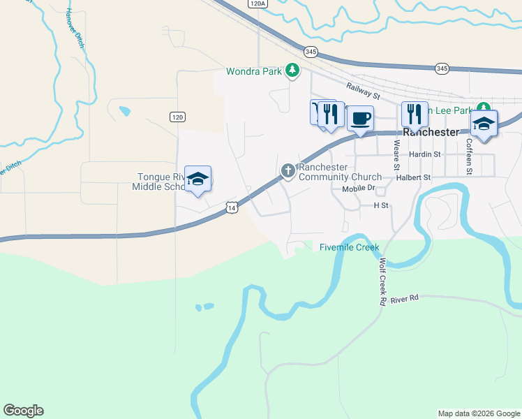 map of restaurants, bars, coffee shops, grocery stores, and more near 1079 Big Horn Drive in Ranchester
