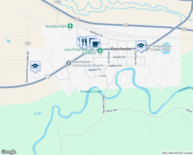 map of restaurants, bars, coffee shops, grocery stores, and more near 638 H Street in Ranchester