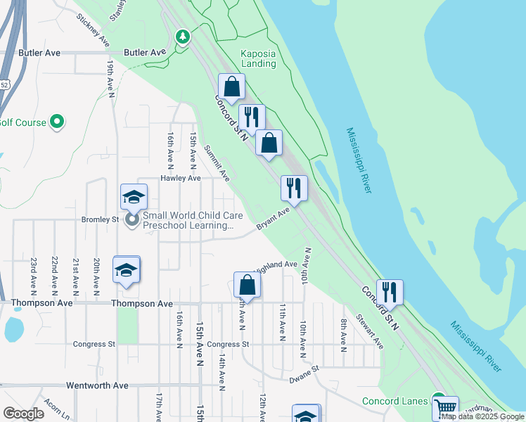 map of restaurants, bars, coffee shops, grocery stores, and more near in South Saint Paul