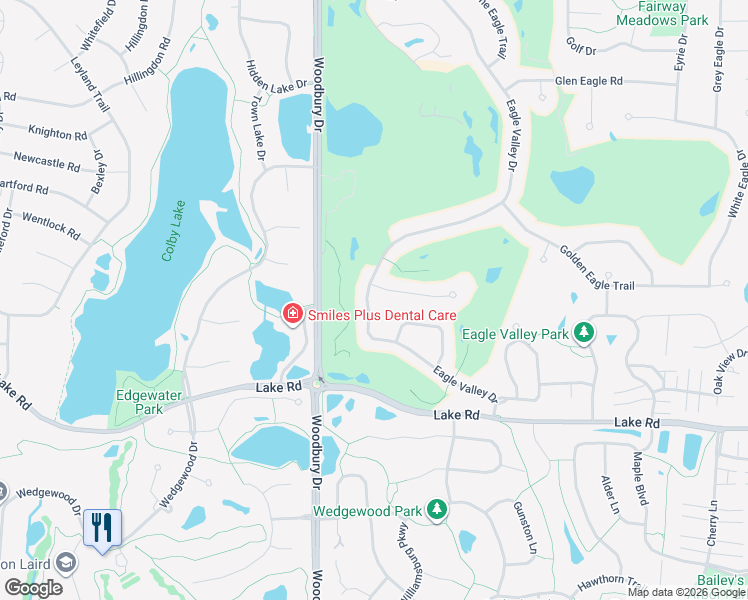 map of restaurants, bars, coffee shops, grocery stores, and more near 2875 Eagle Valley Drive in Woodbury