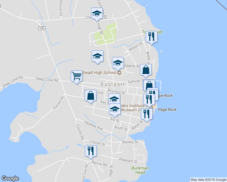 map of restaurants, bars, coffee shops, grocery stores, and more near 44 Boynton Street in Eastport
