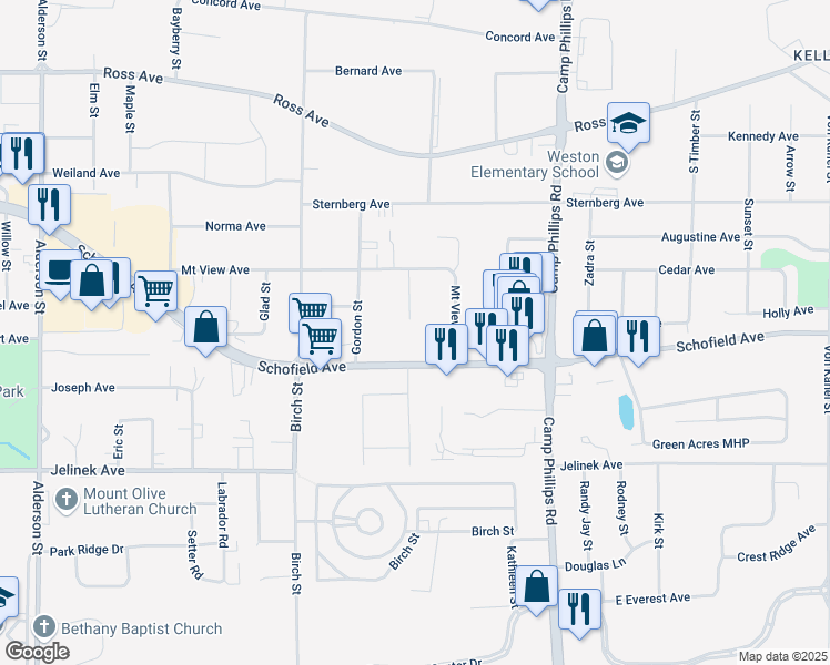 map of restaurants, bars, coffee shops, grocery stores, and more near 3606 Schofield Avenue in Schofield
