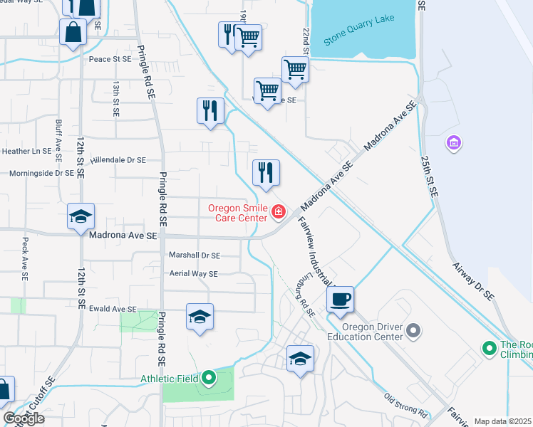 map of restaurants, bars, coffee shops, grocery stores, and more near 2015 Madrona Avenue Southeast in Salem
