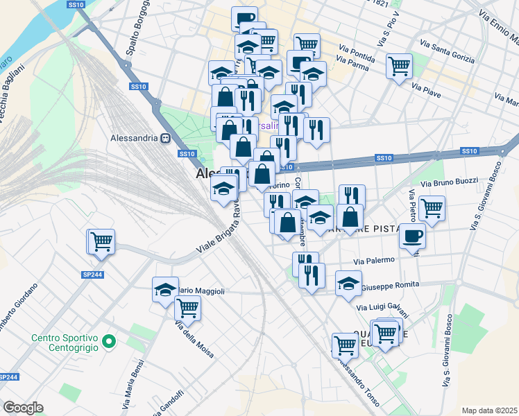map of restaurants, bars, coffee shops, grocery stores, and more near 9 Via Aspromonte in Alessandria