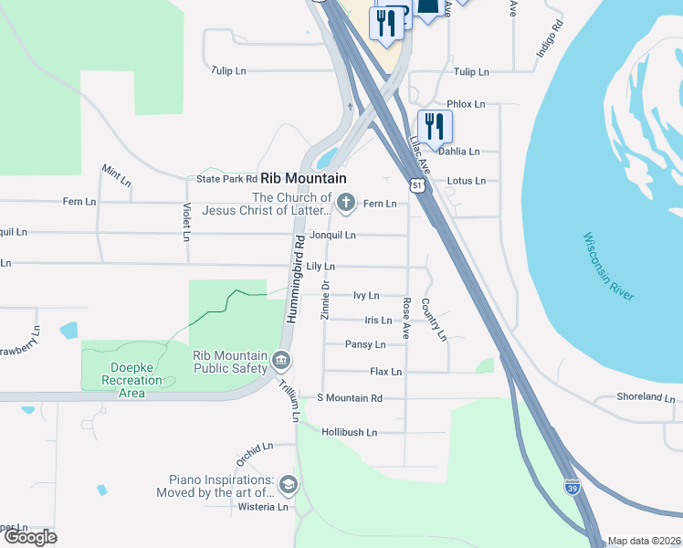 map of restaurants, bars, coffee shops, grocery stores, and more near 1402 Ivy Lane in Wausau