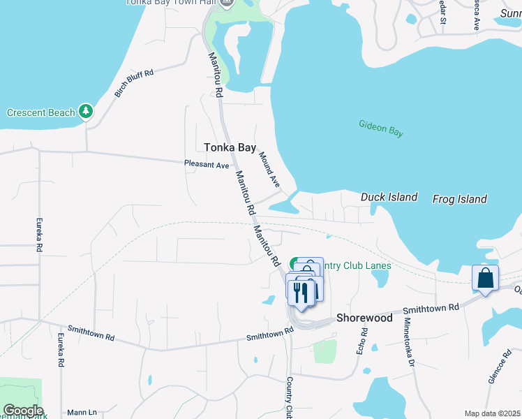 map of restaurants, bars, coffee shops, grocery stores, and more near 5425 Manitou Road in Excelsior