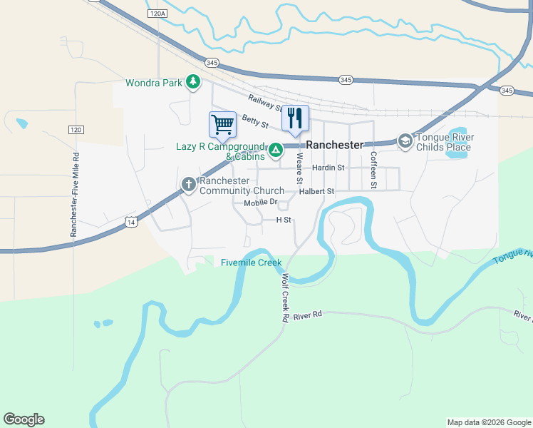 map of restaurants, bars, coffee shops, grocery stores, and more near 638 H Street in Ranchester